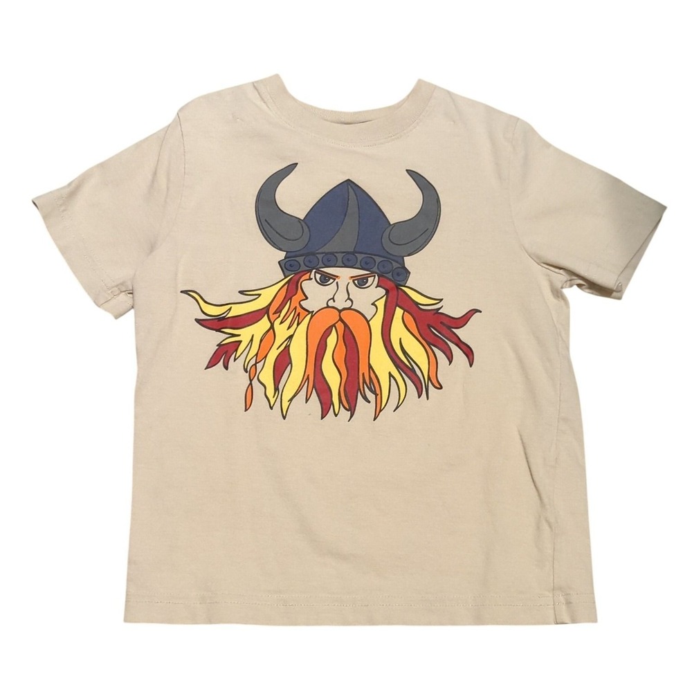 Hanna Andersson Viking Graphic Tee Beige Organic Cotton Shirt Kids Size 110 US 5